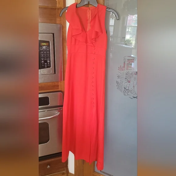 Vintage 1970’s Women's XS Maxi Dress Red Sleeveless Ruffle top. - Picture 2 of 11